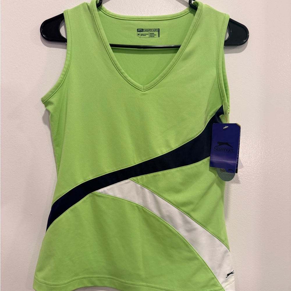 Slazenger Women's Green and White V-Neck Tank Top